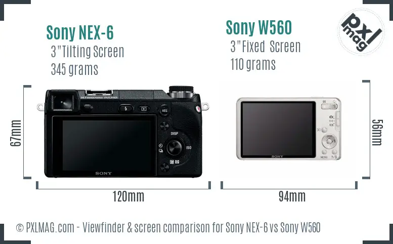 Sony NEX-6 vs Sony W560 Screen and Viewfinder comparison