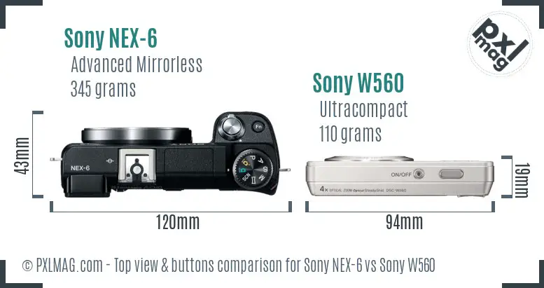 Sony NEX-6 vs Sony W560 top view buttons comparison