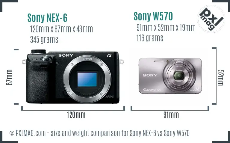 Sony NEX-6 vs Sony W570 size comparison