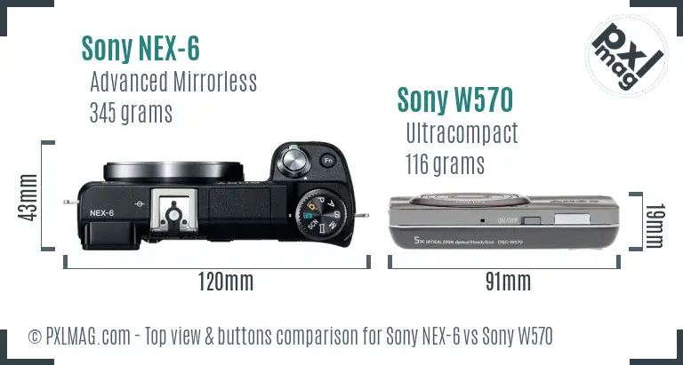 Sony NEX-6 vs Sony W570 top view buttons comparison