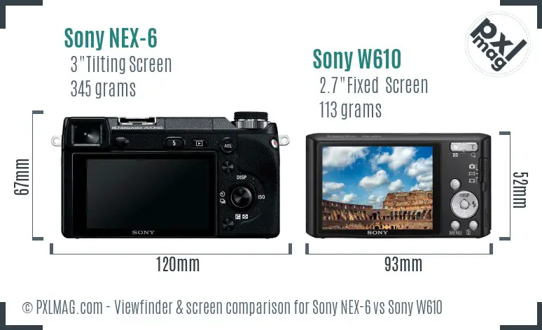 Sony NEX-6 vs Sony W610 Screen and Viewfinder comparison