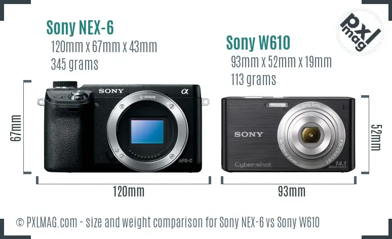 Sony NEX-6 vs Sony W610 size comparison