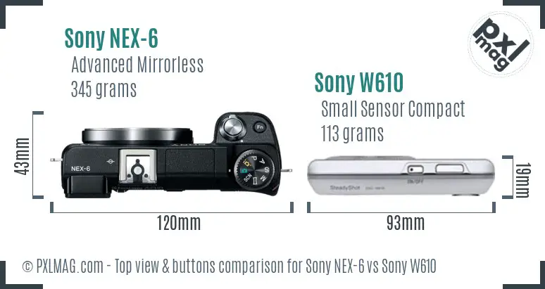 Sony NEX-6 vs Sony W610 top view buttons comparison