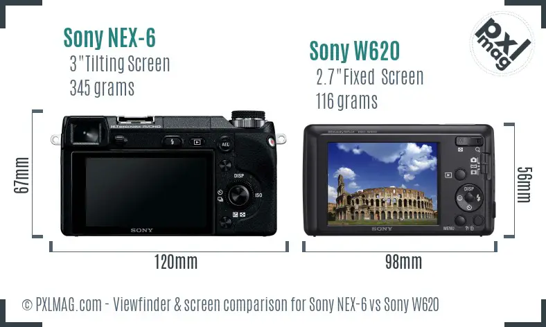 Sony NEX-6 vs Sony W620 Screen and Viewfinder comparison
