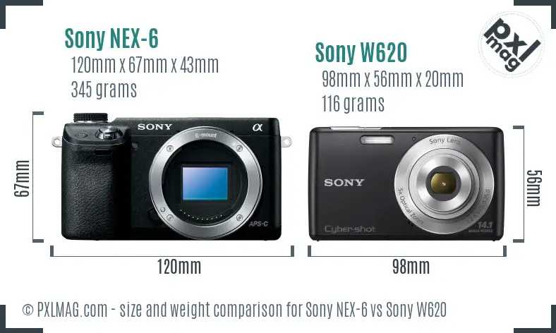 Sony NEX-6 vs Sony W620 size comparison