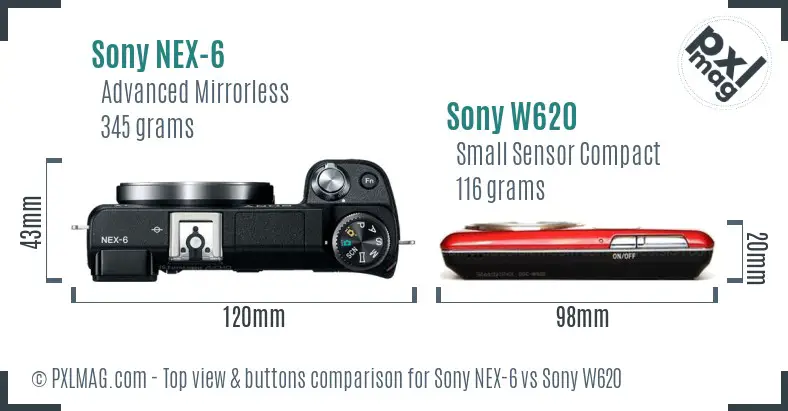 Sony NEX-6 vs Sony W620 top view buttons comparison