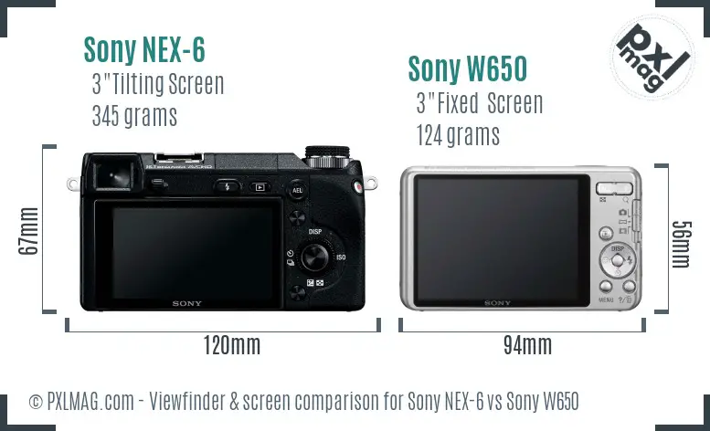 Sony NEX-6 vs Sony W650 Screen and Viewfinder comparison