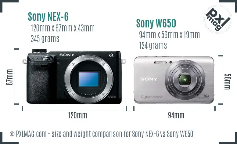 Sony NEX-6 vs Sony W650 size comparison