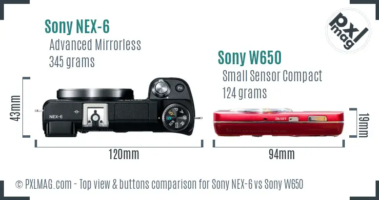 Sony NEX-6 vs Sony W650 top view buttons comparison
