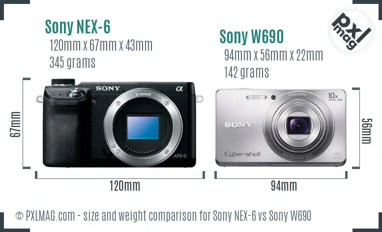 Sony NEX-6 vs Sony W690 size comparison