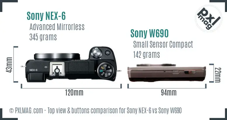 Sony NEX-6 vs Sony W690 top view buttons comparison