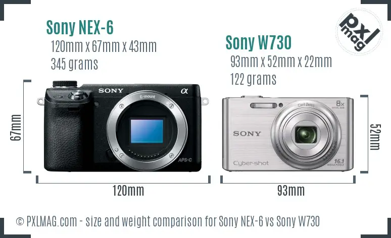 Sony NEX-6 vs Sony W730 size comparison