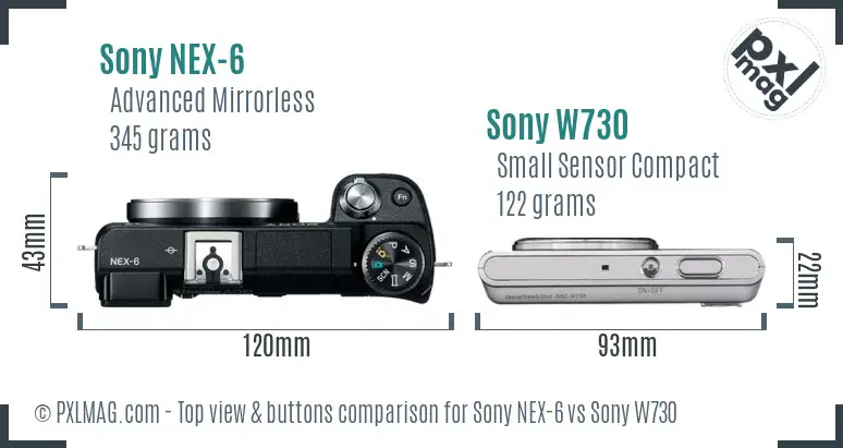 Sony NEX-6 vs Sony W730 top view buttons comparison