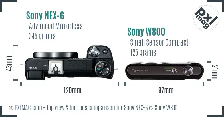 Sony NEX-6 vs Sony W800 top view buttons comparison