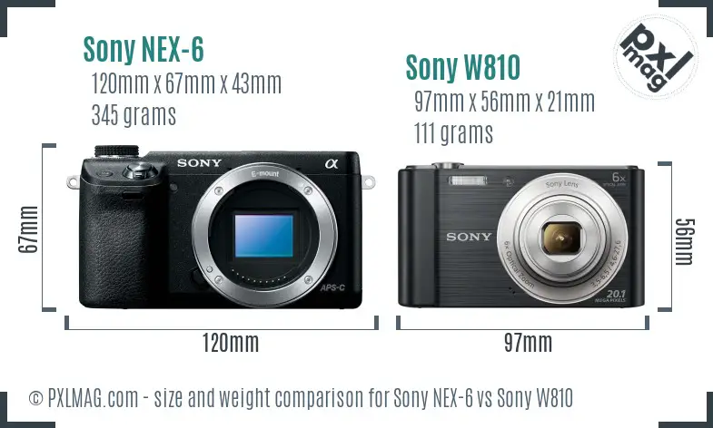 Sony NEX-6 vs Sony W810 size comparison