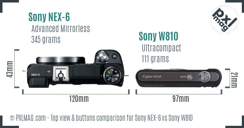 Sony NEX-6 vs Sony W810 top view buttons comparison