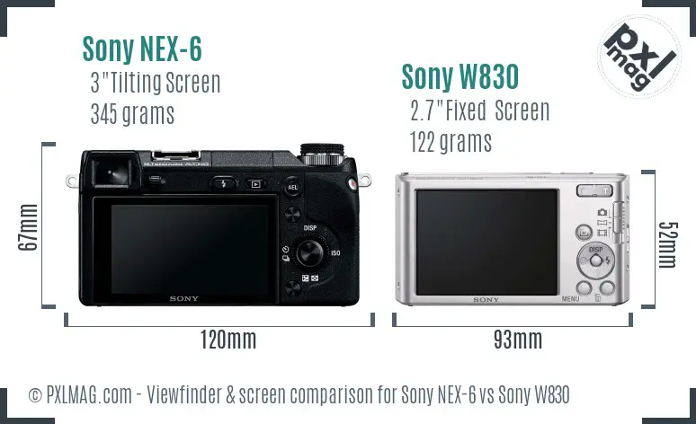 Sony NEX-6 vs Sony W830 Screen and Viewfinder comparison