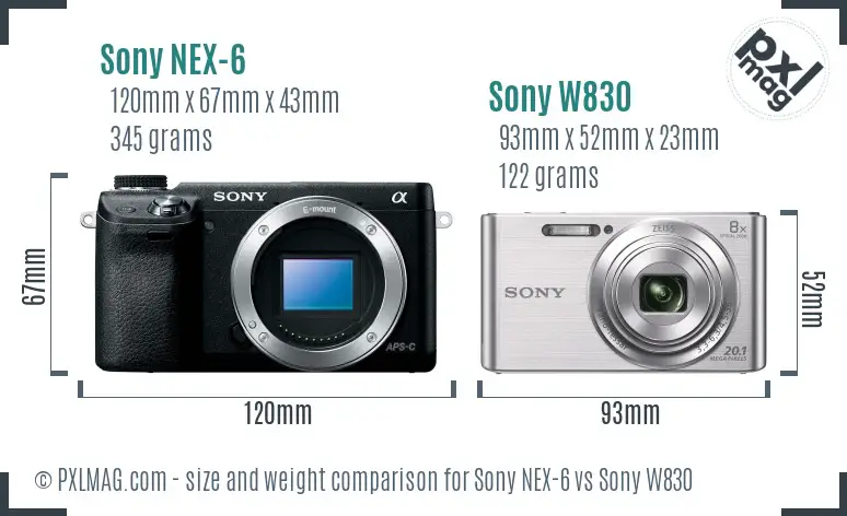 Sony NEX-6 vs Sony W830 size comparison