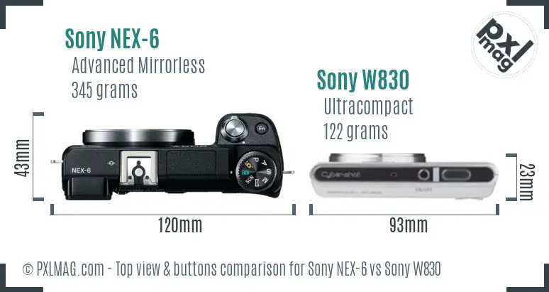 Sony NEX-6 vs Sony W830 top view buttons comparison