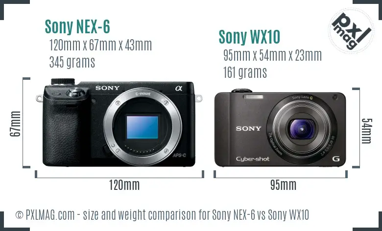 Sony NEX-6 vs Sony WX10 size comparison