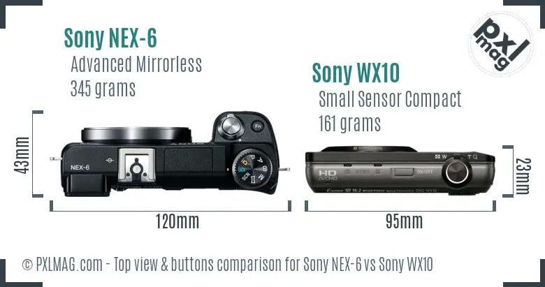 Sony NEX-6 vs Sony WX10 top view buttons comparison