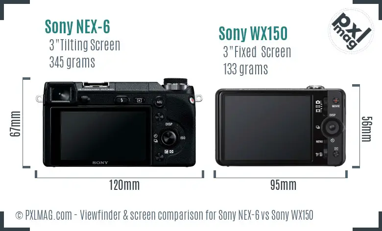 Sony NEX-6 vs Sony WX150 Screen and Viewfinder comparison