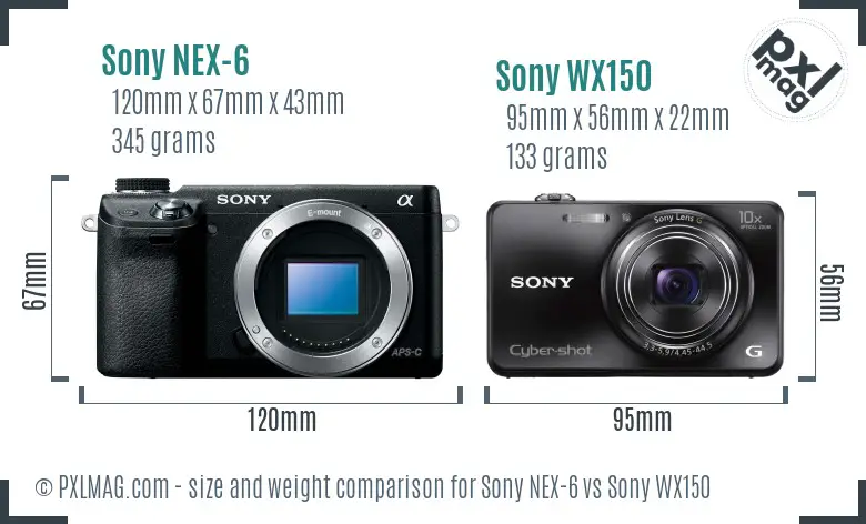 Sony NEX-6 vs Sony WX150 size comparison