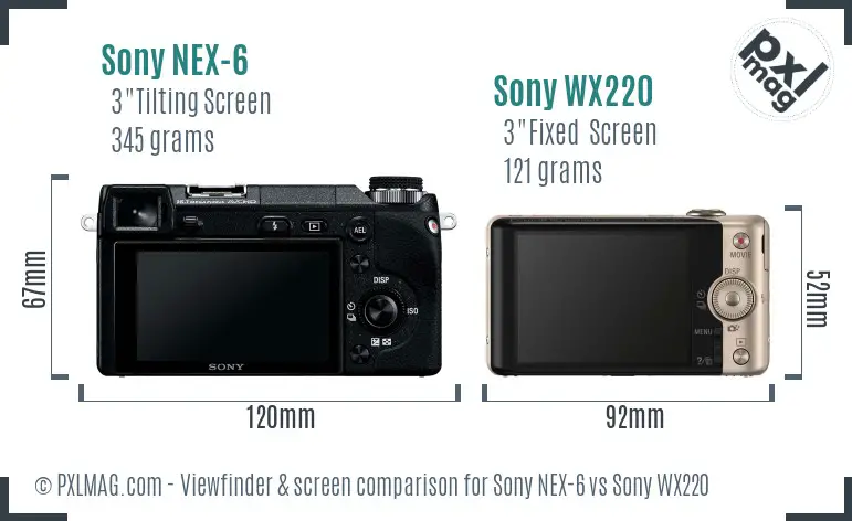 Sony NEX-6 vs Sony WX220 Screen and Viewfinder comparison