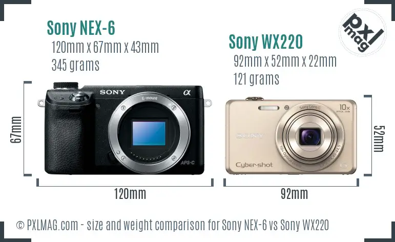 Sony NEX-6 vs Sony WX220 size comparison