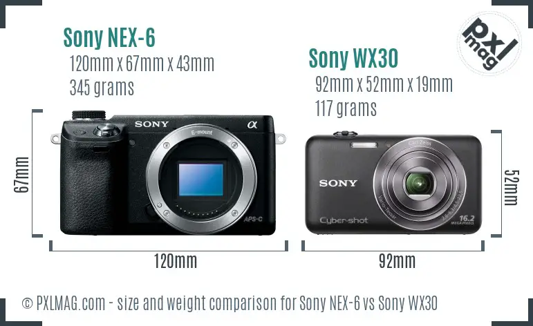 Sony NEX-6 vs Sony WX30 size comparison