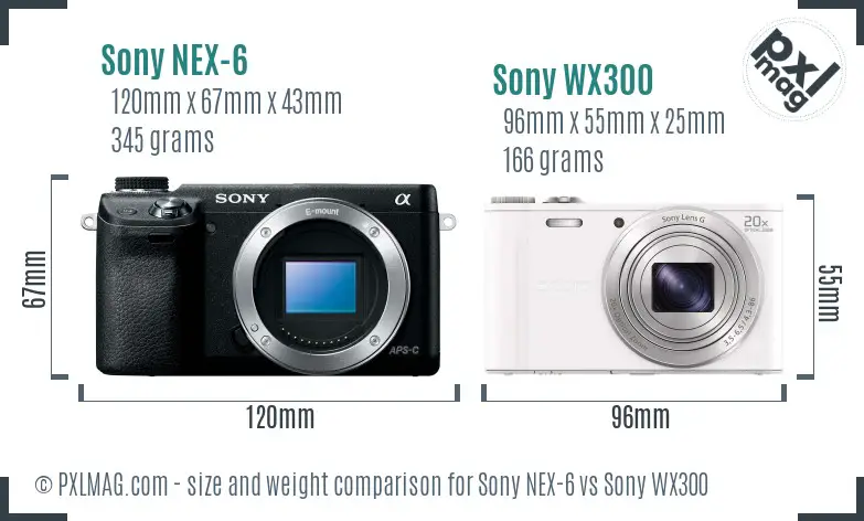Sony NEX-6 vs Sony WX300 size comparison