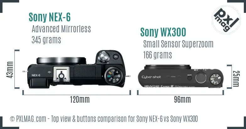 Sony NEX-6 vs Sony WX300 top view buttons comparison
