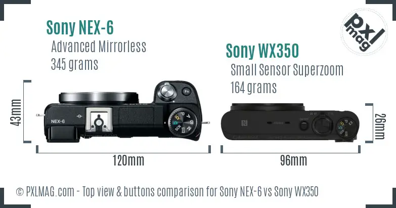 Sony NEX-6 vs Sony WX350 top view buttons comparison
