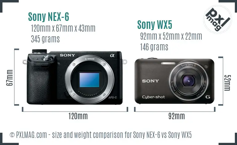 Sony NEX-6 vs Sony WX5 size comparison