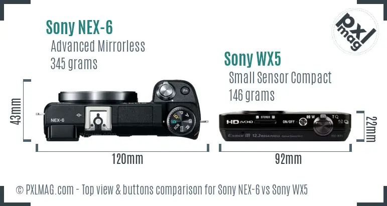 Sony NEX-6 vs Sony WX5 top view buttons comparison