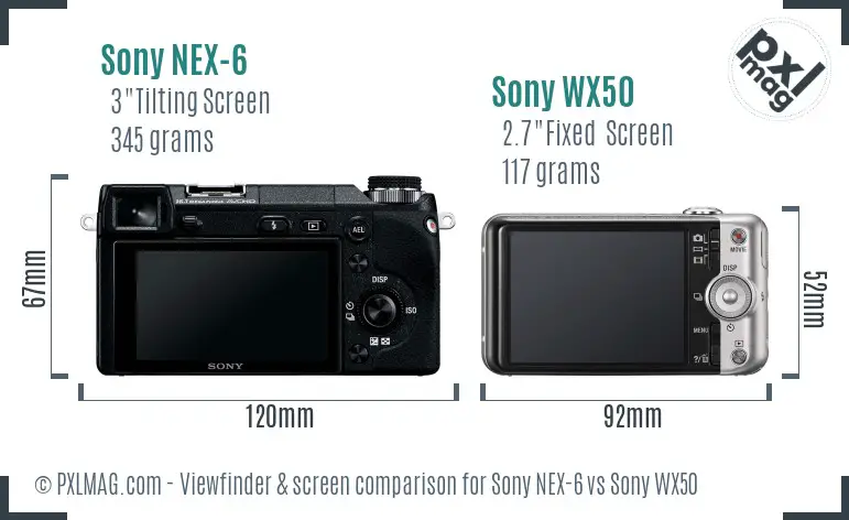 Sony NEX-6 vs Sony WX50 Screen and Viewfinder comparison