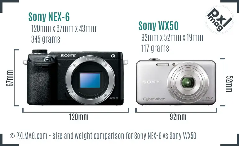 Sony NEX-6 vs Sony WX50 size comparison