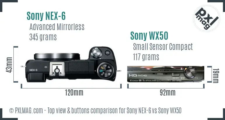 Sony NEX-6 vs Sony WX50 top view buttons comparison