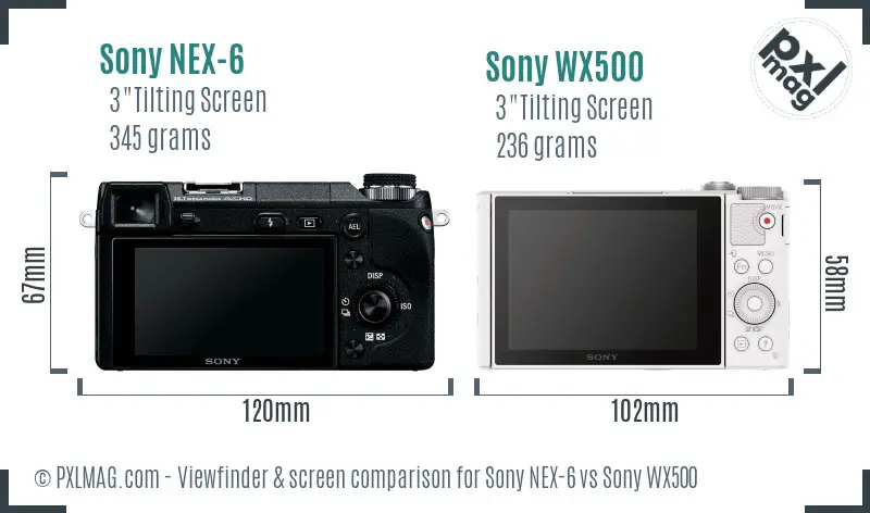 Sony NEX-6 vs Sony WX500 Screen and Viewfinder comparison