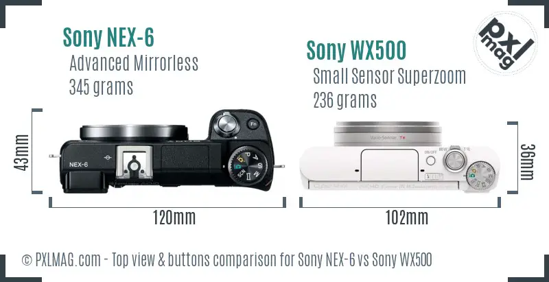 Sony NEX-6 vs Sony WX500 top view buttons comparison