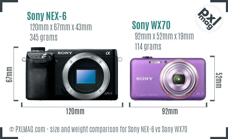 Sony NEX-6 vs Sony WX70 size comparison