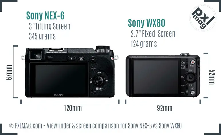Sony NEX-6 vs Sony WX80 Screen and Viewfinder comparison