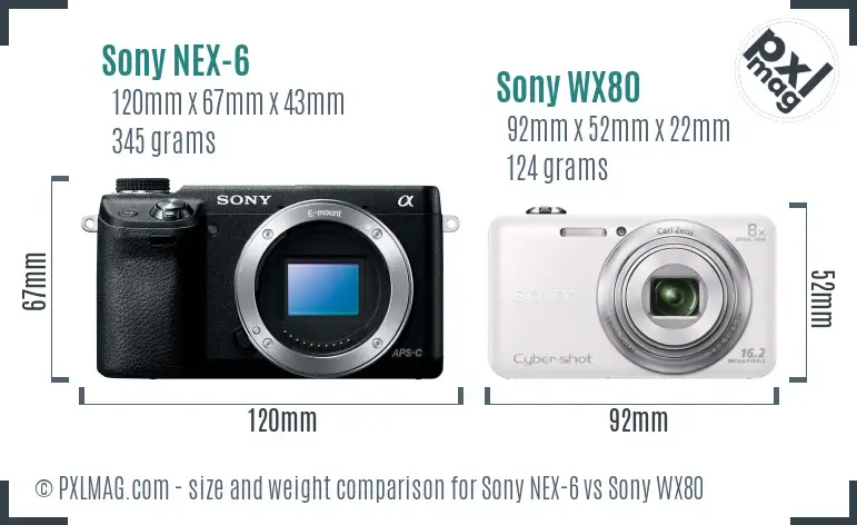 Sony NEX-6 vs Sony WX80 size comparison