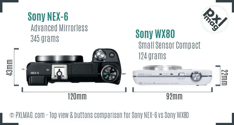 Sony NEX-6 vs Sony WX80 top view buttons comparison