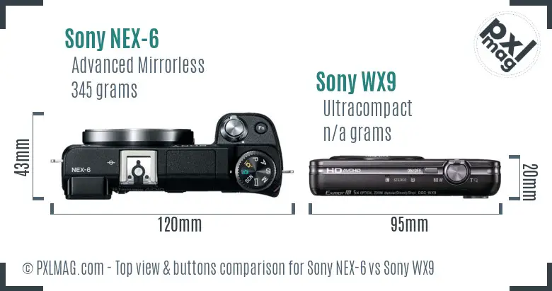 Sony NEX-6 vs Sony WX9 top view buttons comparison