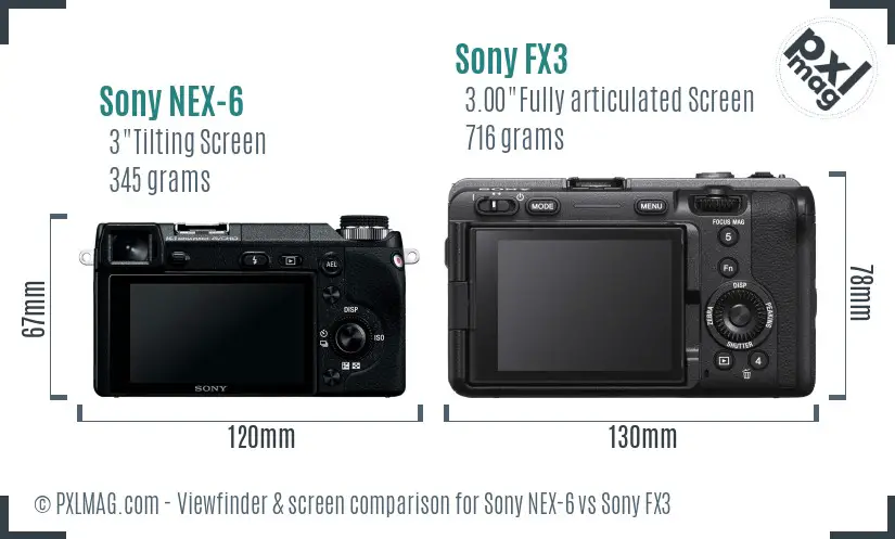 Sony NEX-6 vs Sony FX3 Screen and Viewfinder comparison