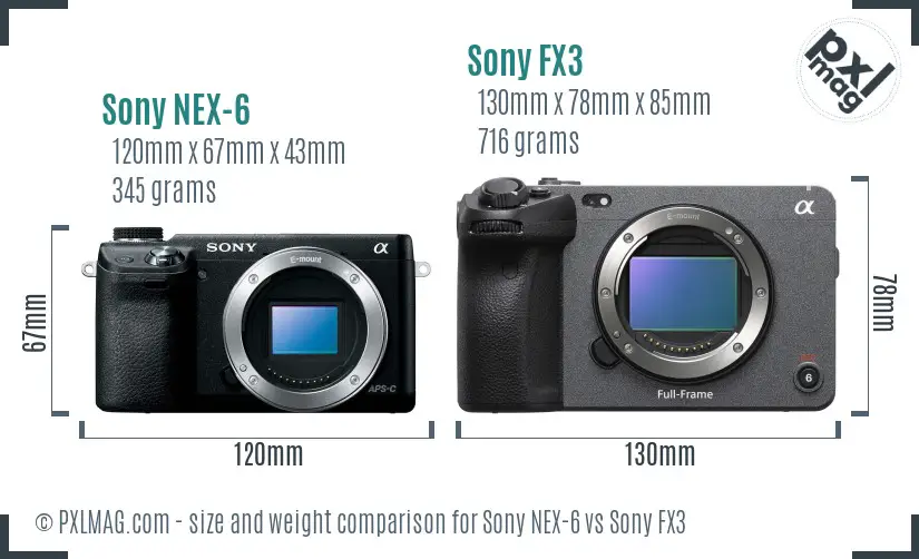 Sony NEX-6 vs Sony FX3 size comparison