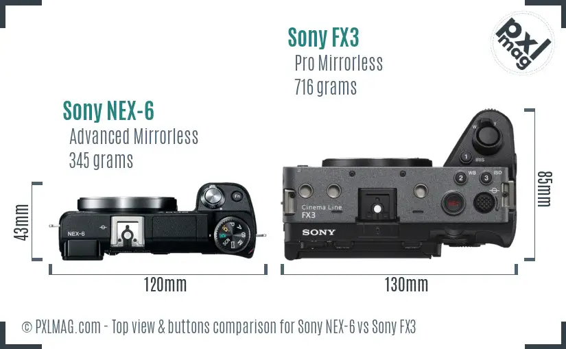 Sony NEX-6 vs Sony FX3 top view buttons comparison