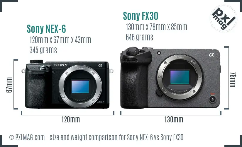 Sony NEX-6 vs Sony FX30 size comparison