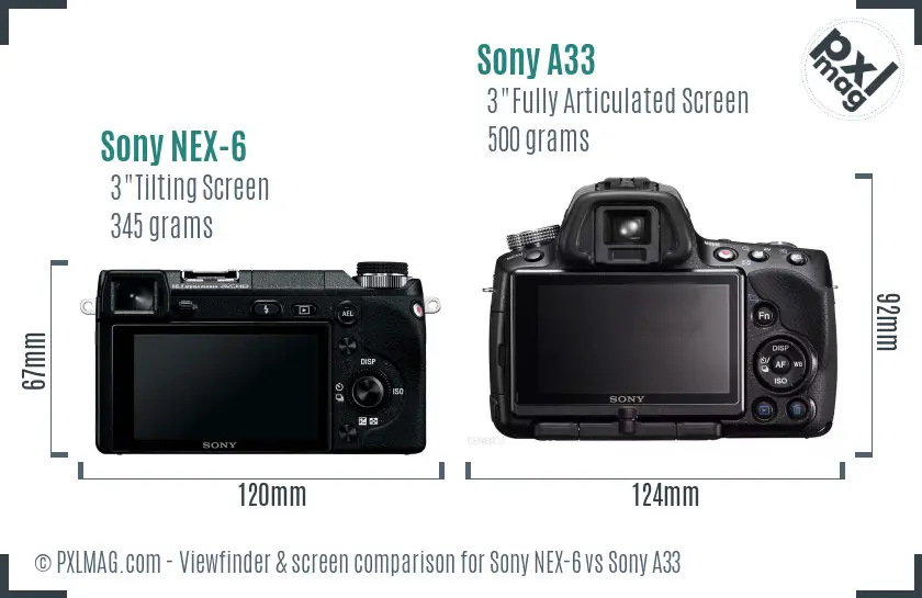 Sony NEX-6 vs Sony A33 Screen and Viewfinder comparison